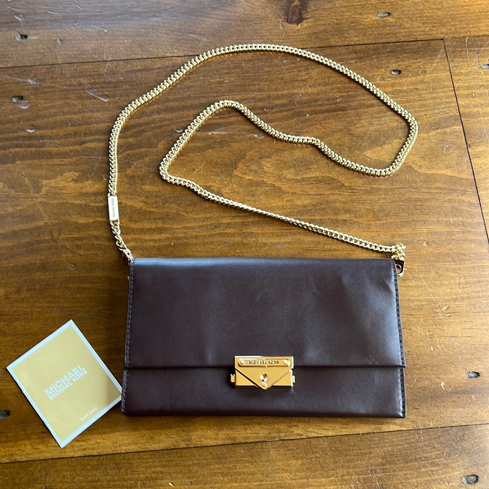 Michael Kors Cece Long Gold Chain Clutch Crossbody Wallet Bag